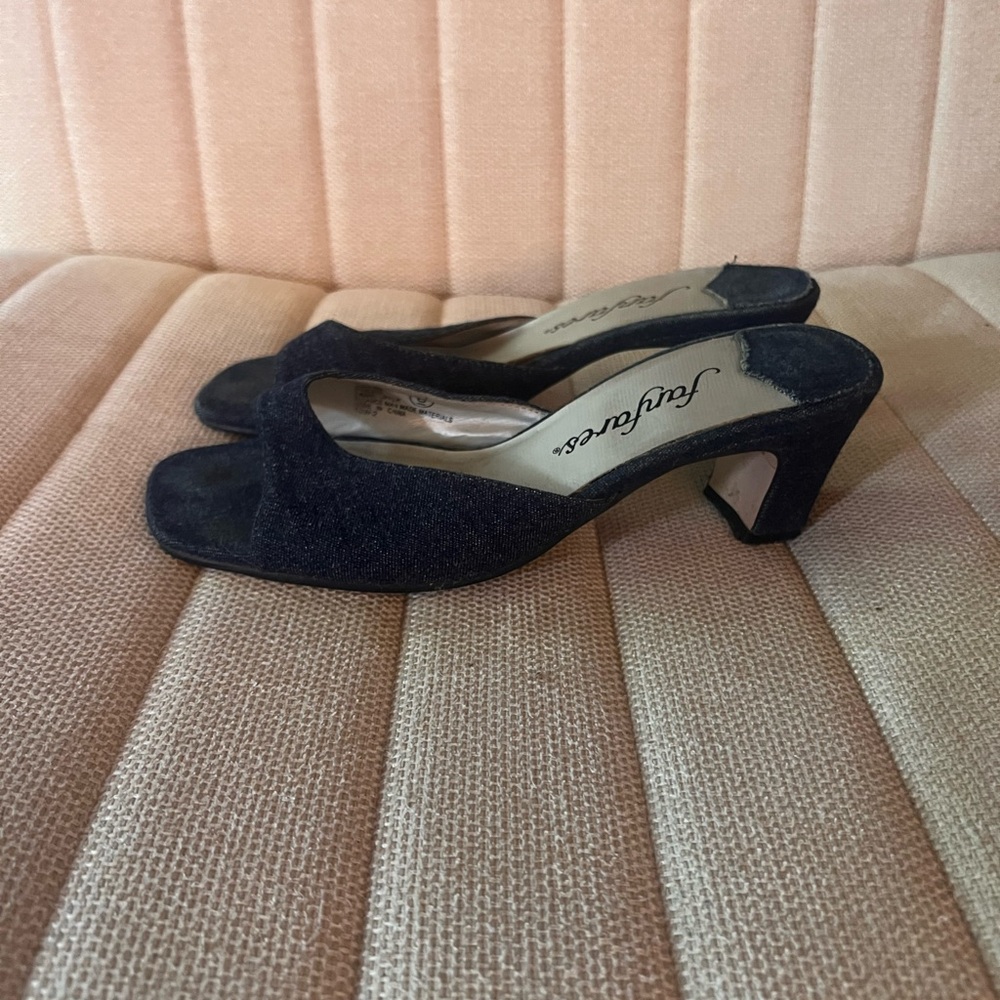 Vintage Fanfares Dark Blue Denim Open-Toe Heels